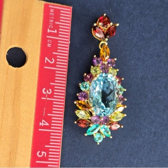925 Sterling Silver Pendant 1.2x4cm with Natural Topaz, Citrine, Amethyst Gems - Picture 4 of 7